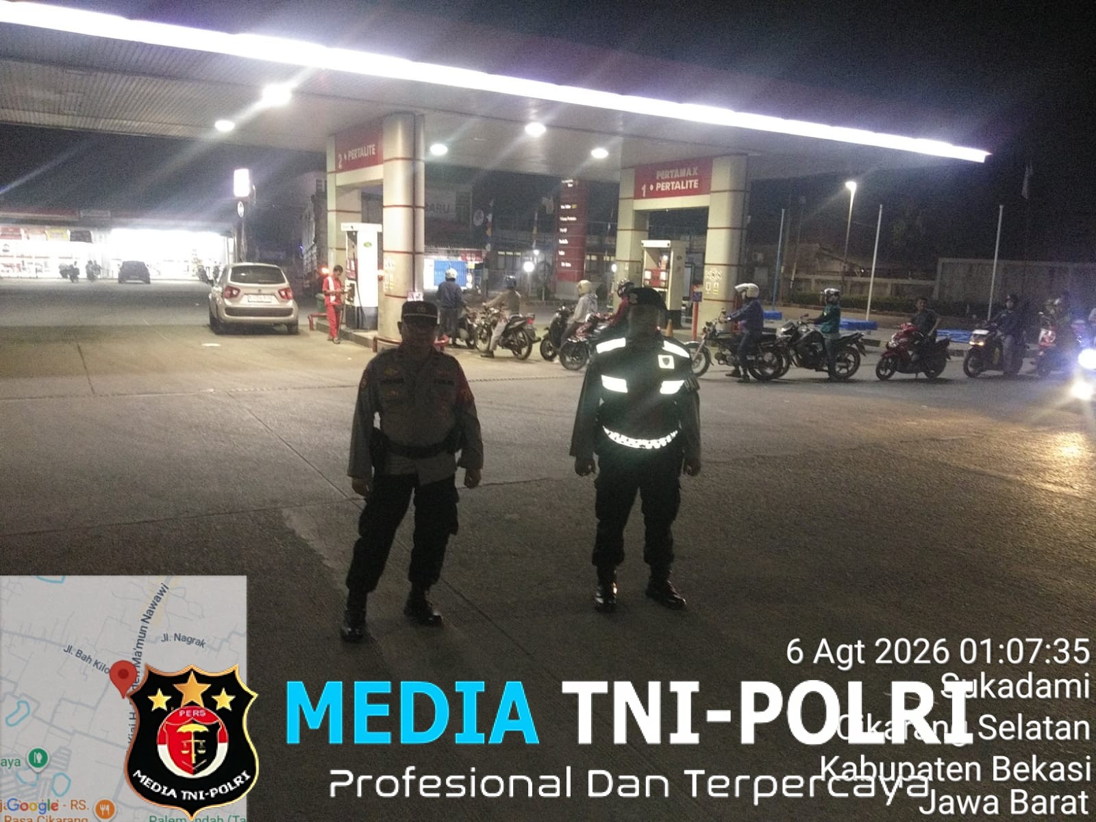 Patroli Biru Polsek Serang Baru Sambangi SPBU Mbah Kilong, Antisipasi Gangguan Kamtibmas dan 3C