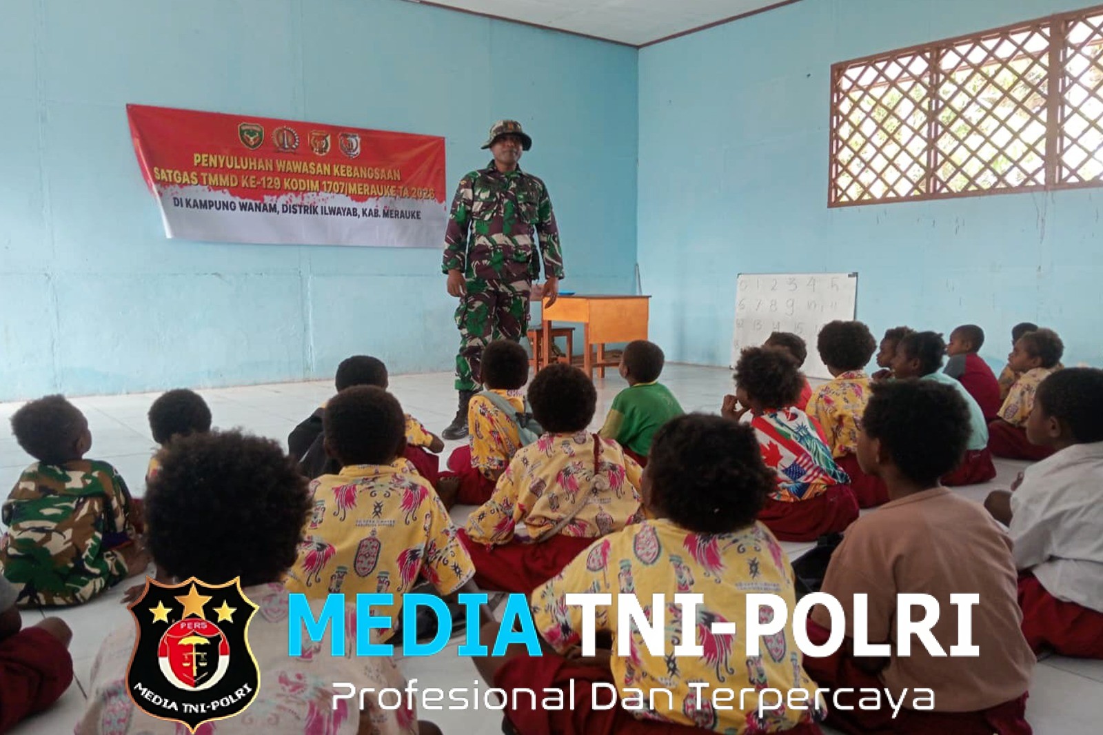 Satgas TMMD Ke-129 Tanamkan Wawasan Kebangsaan Kepada Pelajar Kampung Wanam Merauke