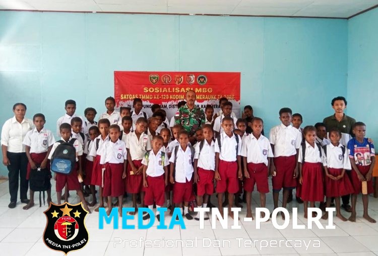 Satgas TTMD ke-129 Sosialisasikan Program MBG di SD YPPK ST Pontianus Ngond We Wanam