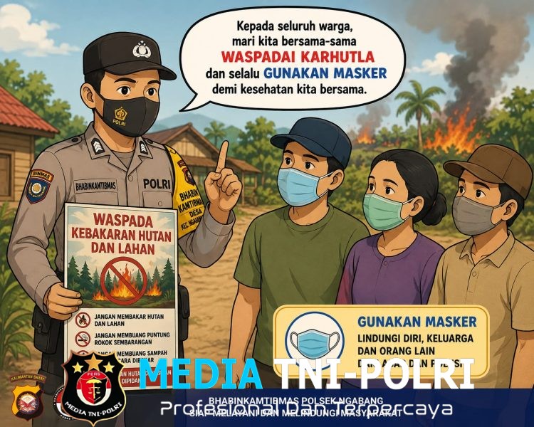 Kabut Asap Menyelimuti Ngabang, Bhabinkamtibmas Ajak Warga Cegah Karhutla dan Gunakan Masker