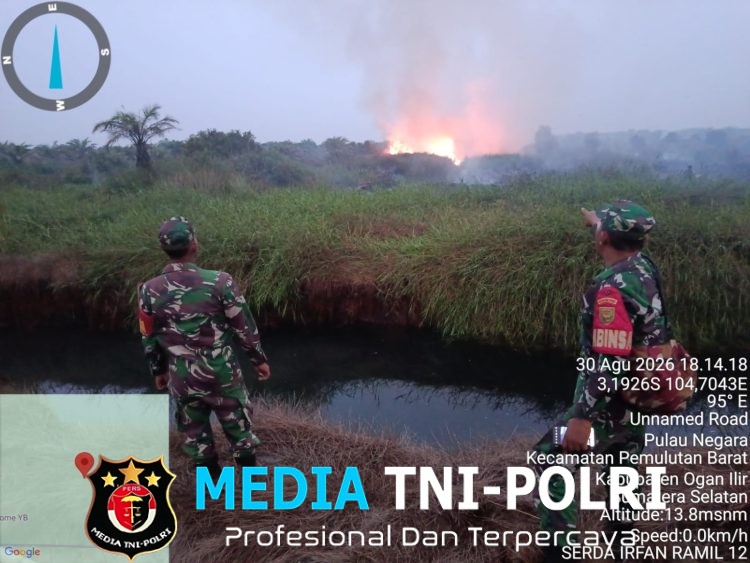 Babinsa Koramil 402-12/Pemulutan Berhasil Padamkan Karhutla Seluas 10 Hektare di Desa Pulau Negara