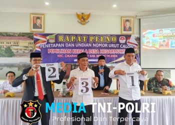 Polsek Cikarang Pusat Bersama Forkopimcam Amankan Penetapan Nomor Urut Calon Kepala Desa Hegarmukti
