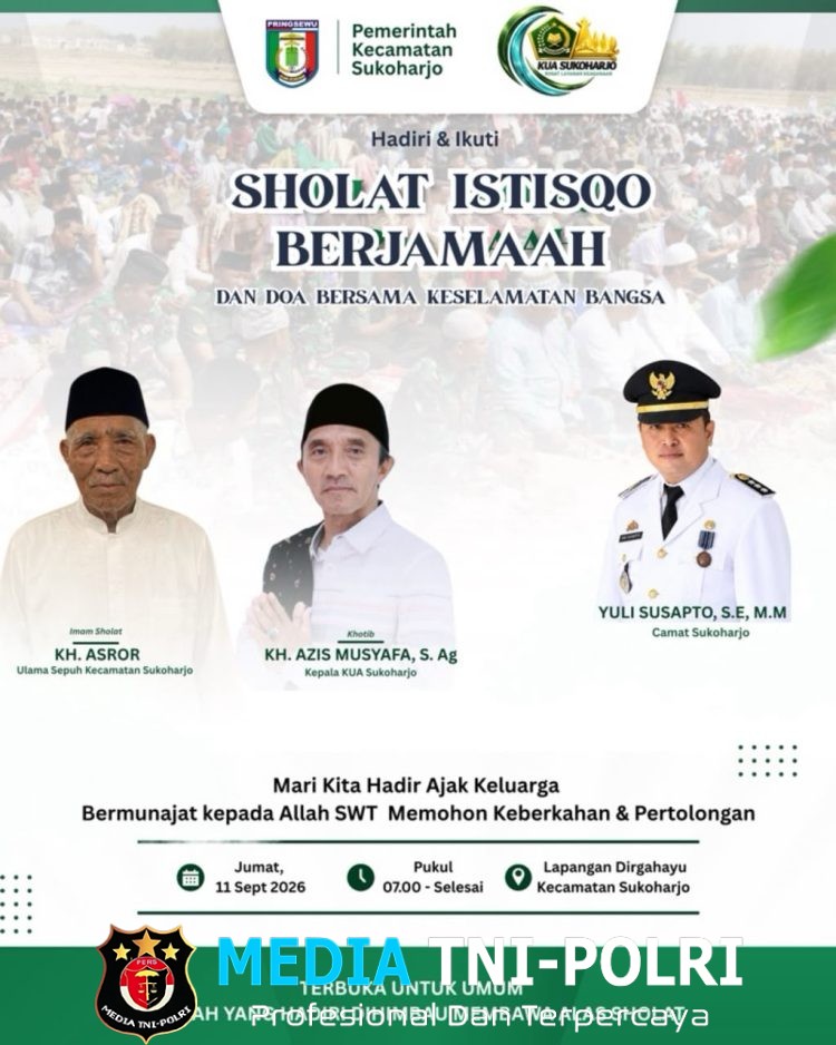 Masyarakat Se-Kecamatan Sukoharjo Diimbau Ikuti Sholat Istisqo Berjamaah di Lapangan Dirgahayu Jumat Pagi Besok