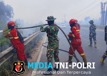 Babinsa Koramil Indralaya Bersama Tim Gabungan dan Personel Batalyon TP 949/DR Padamkan Karhutla di Sungai Rambutan
