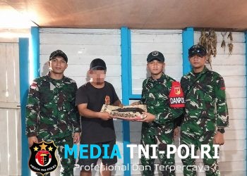 Jalin Kedekatan dengan Warga, Satgas Pamtas RI-Malaysia Yonarmed 19/Bogani Terima Senjata Rakitan dan Sisik Trenggiling