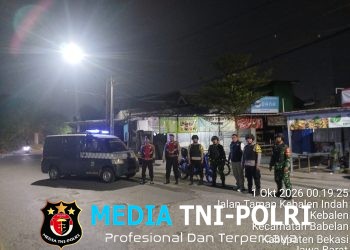 Polsek Babelan Gelar Patroli Biru Bersama TNI, Antisipasi 3C dan Kejahatan Lainnya