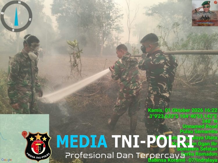 Koramil 07/Indralaya Bersama Yonif TP 949/DR Padamkan Karhutla di Pulau Semambu