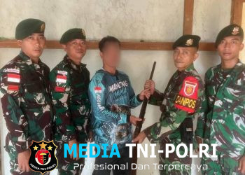 Gencarkan Komsos dan Edukasi Hukum, Satgas Pamtas Yonarmed 13/Nanggala Terima Penyerahan Sukarela 1 Pucuk Senjata Api Rakitan dari Warga Perbatasan