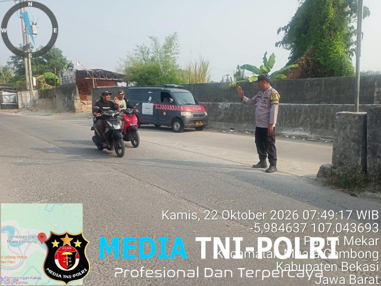 Polsek Muaragembong Gelar Strong Point Pagi di Jembatan Pantai Mekar–Pantai Bakti, Pastikan Kelancaran dan Keselamatan Pengguna Jalan