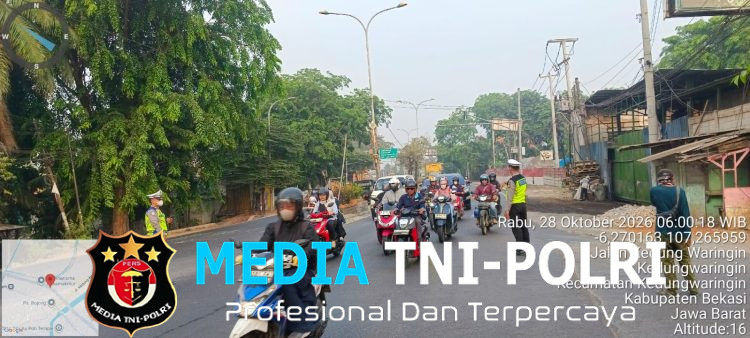Kelancaran Arus Lalu Lintas Pagi Hari, Personel Polsek Kedungwaringin Gelar Gatur Lalin di Pertigaan Bubun Jalan Raya Pantura